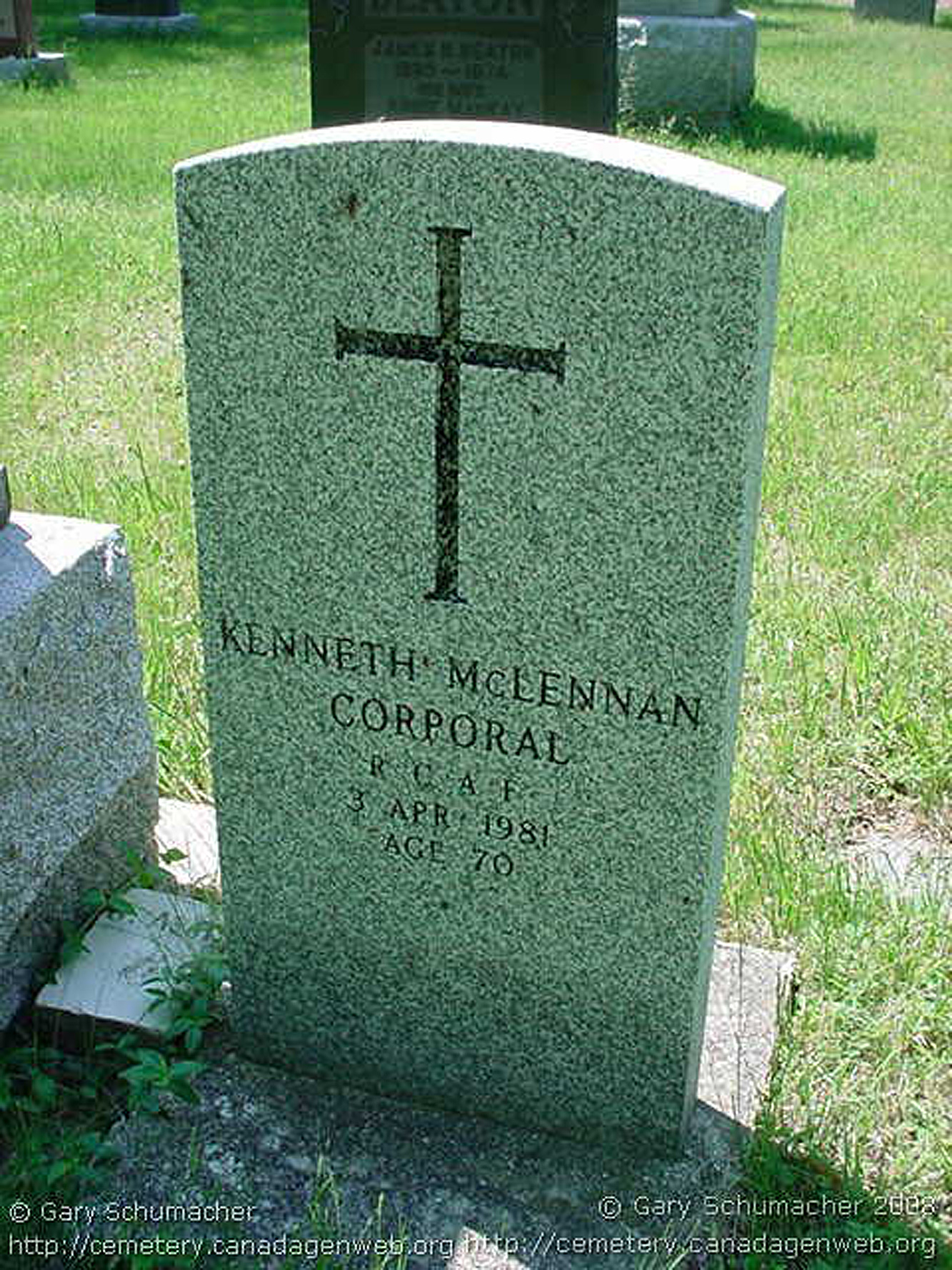 Photo of headstones/Kenneth McLennan died 1981 MI South Lochalsh Cemetery, Huron, Ontario